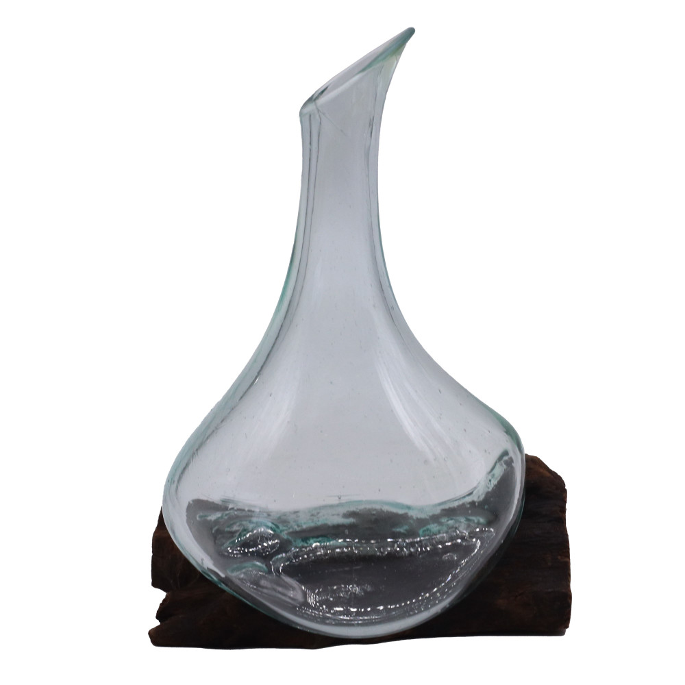 Mini carafe en verre fondu sur bois 20 cm