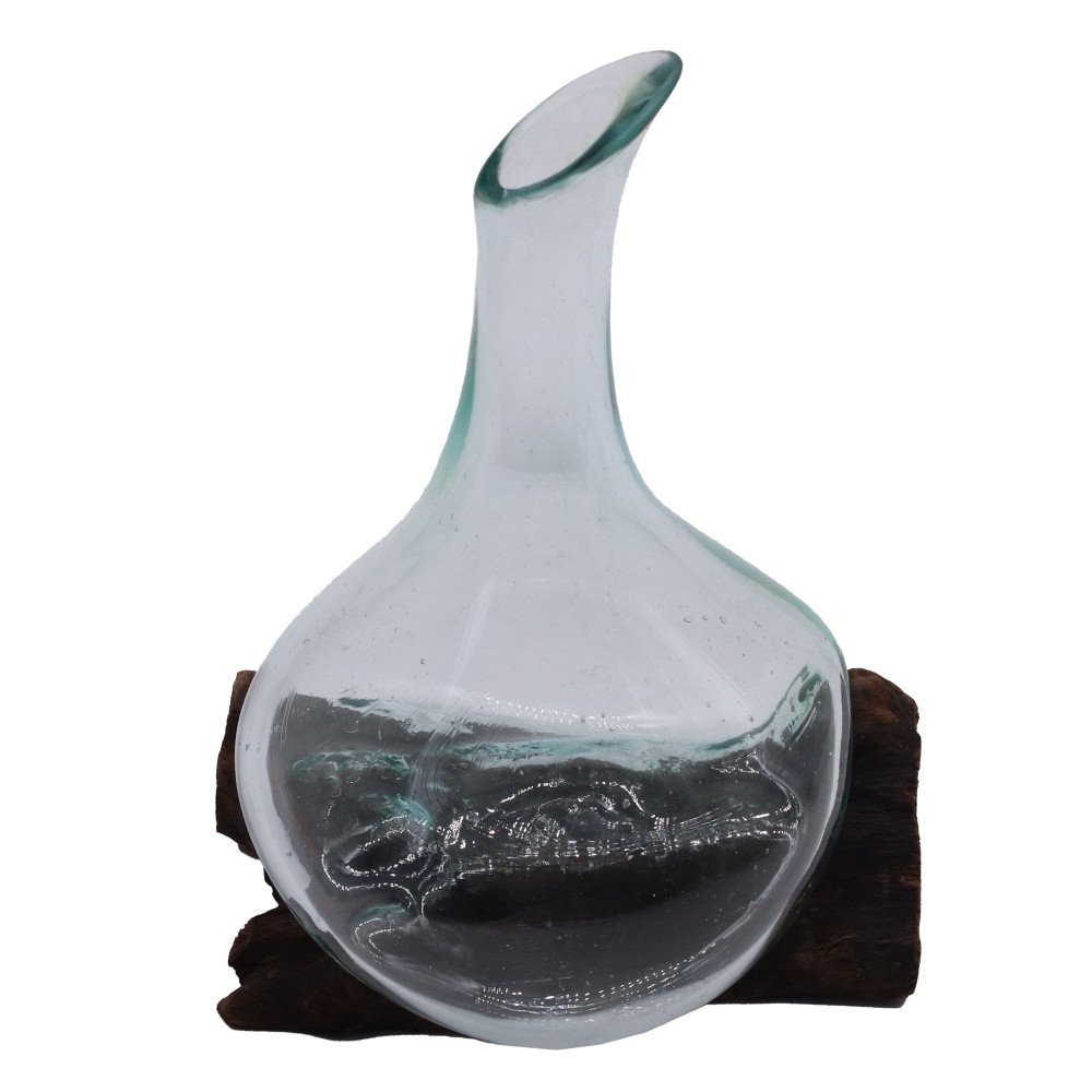 Mini carafe en verre fondu sur bois 20 cm