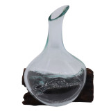 Mini carafe en verre fondu sur bois 20 cm