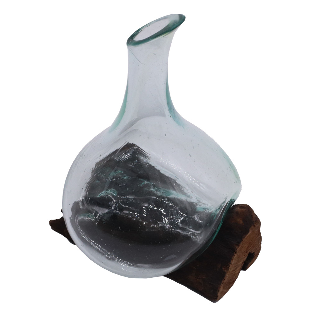 Mini carafe en verre fondu sur bois 20 cm