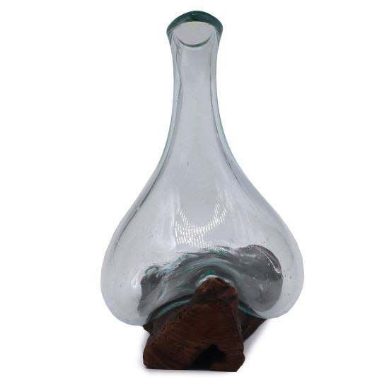 Mini carafe en verre fondu sur bois 20 cm