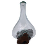 Mini carafe en verre fondu sur bois 20 cm