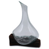 Mini carafe en verre fondu sur bois 20 cm