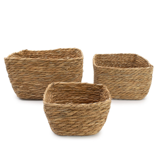 Paniers carrés en jonc de mer - Naturel - Lot de 3