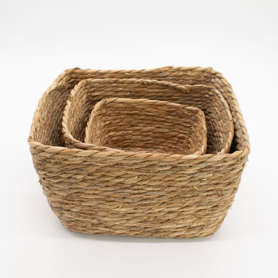 Paniers carrés en jonc de mer - Naturel - Lot de 3
