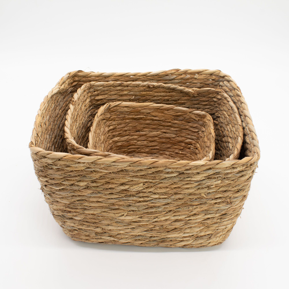 Paniers carrés en jonc de mer - Naturel - Lot de 3