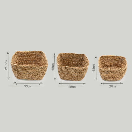 Paniers carrés en jonc de mer - Naturel - Lot de 3