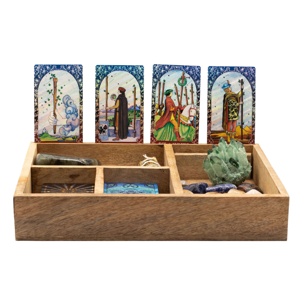 Coffret de tarot à quatre compartiments avec porte-cartes