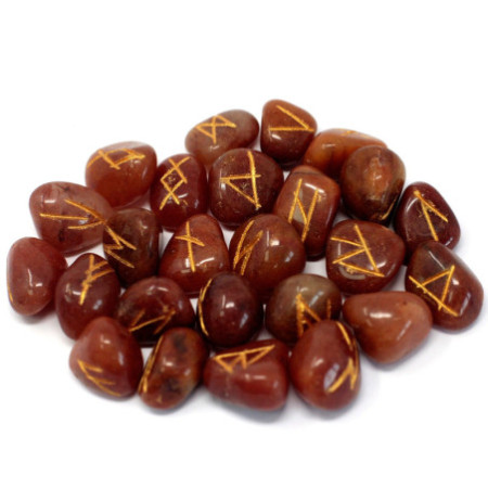 Ensemble de pierres runiques dans une pochette - Aventurine rouge