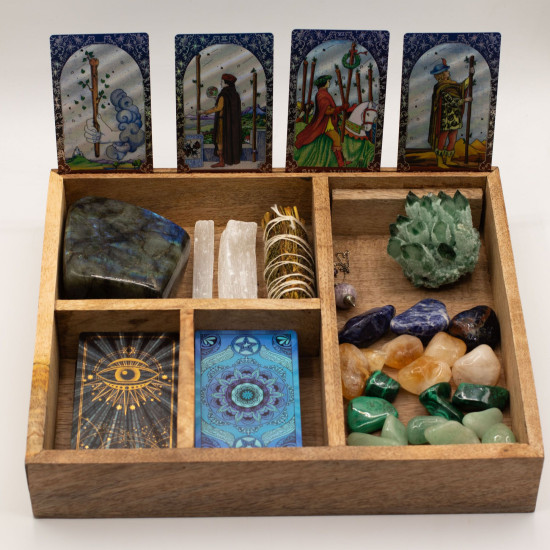 Coffret de tarot à quatre compartiments avec porte-cartes