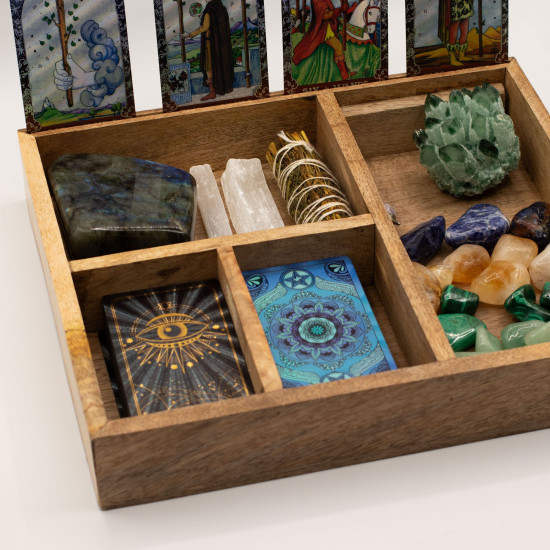 Coffret de tarot à quatre compartiments avec porte-cartes