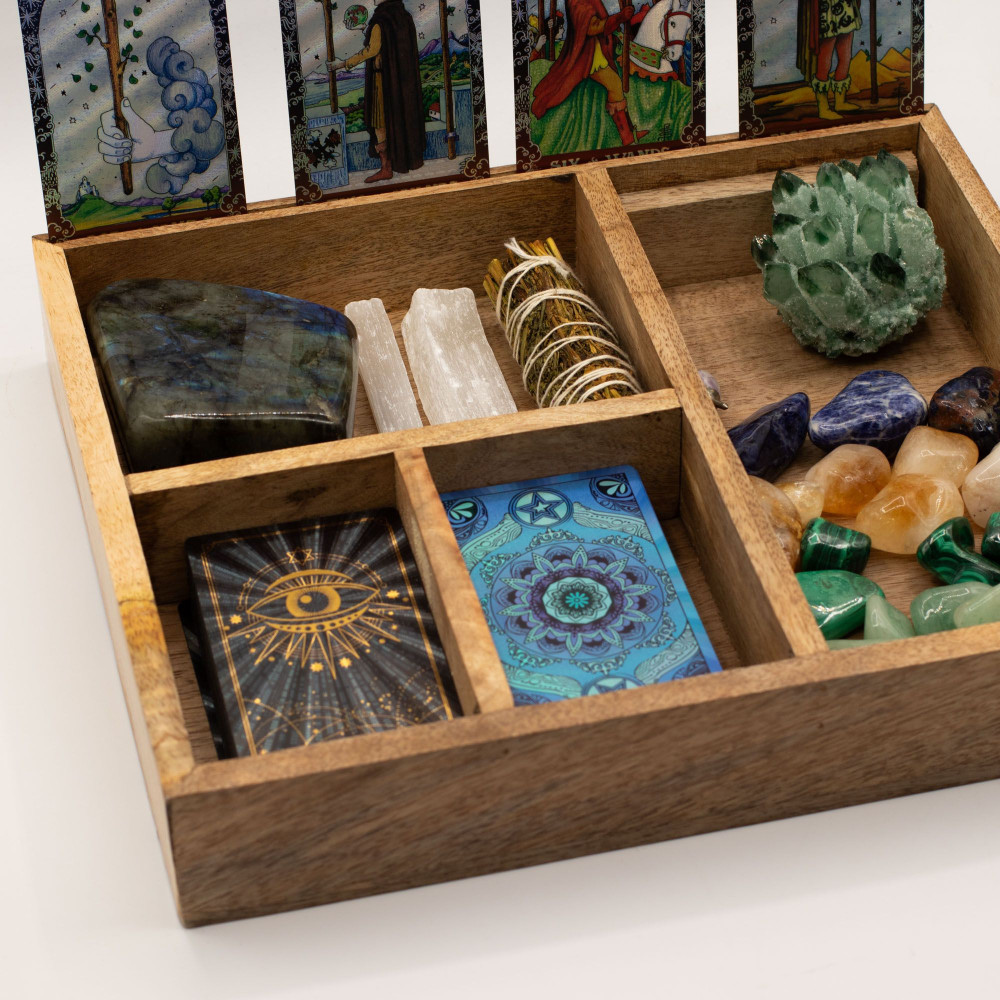 Coffret de tarot à quatre compartiments avec porte-cartes