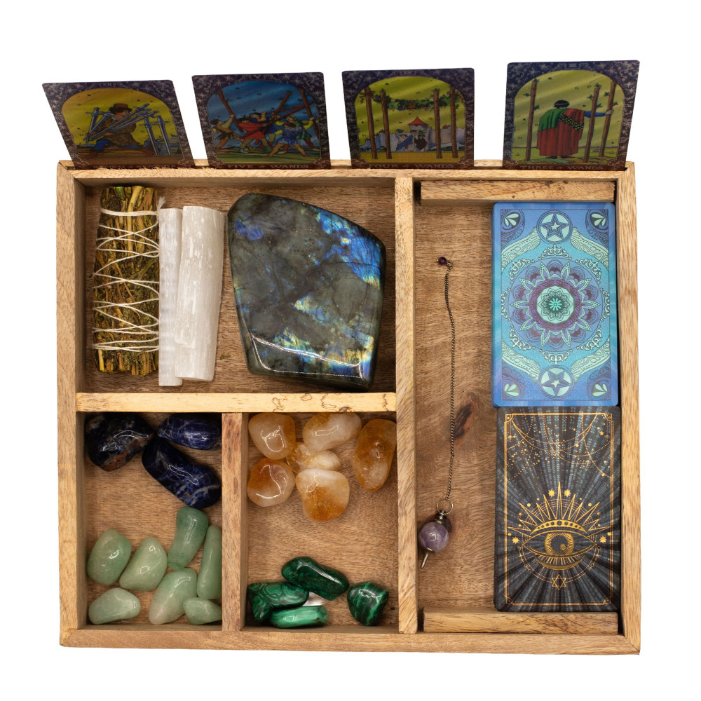 Coffret de tarot à quatre compartiments avec porte-cartes
