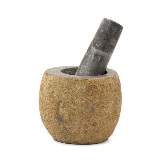 Pilon et mortier décoratifs en pierre de rivière naturelle - Petit (env. 9x7cm)