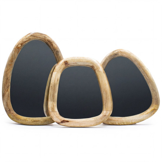 Ensemble de 3 miroirs en forme de galet - Finition bois clair