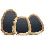 Ensemble de 3 miroirs en forme de galet - Finition bois clair