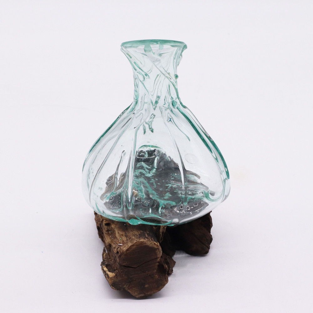 Mini carafe décorative en verre fondu sur bois 24 cm