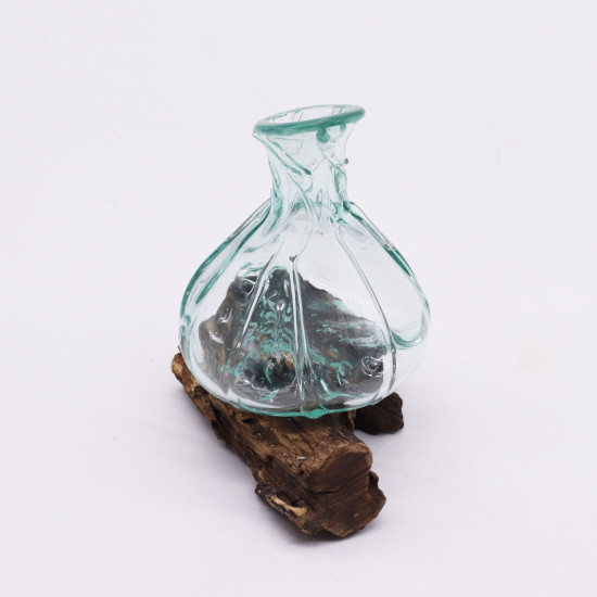 Mini carafe décorative en verre fondu sur bois 24 cm