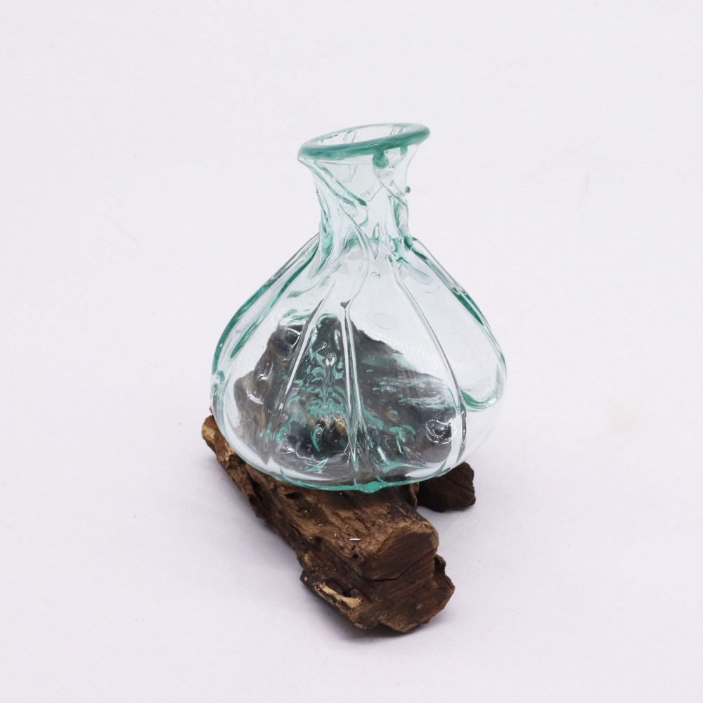 Mini carafe décorative en verre fondu sur bois 24 cm