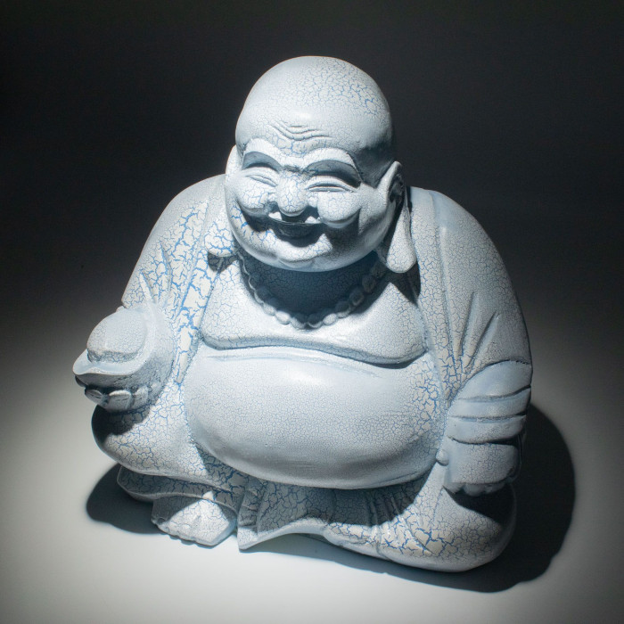 Lampe Bouddha rieur bleu ciel - Pied rond