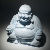 Lampe Bouddha rieur bleu ciel - Pied rond