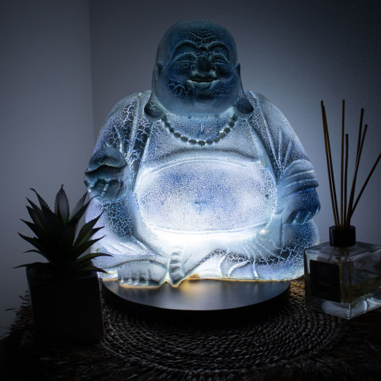 Lampe Bouddha rieur bleu ciel - Pied rond