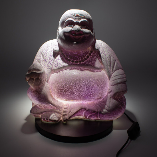 Lampe Bouddha rieur Lavande Craquante - Pied rond
