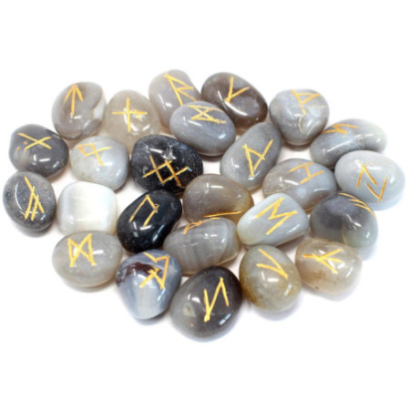 Ensemble de pierres runiques dans une pochette - Agate grise