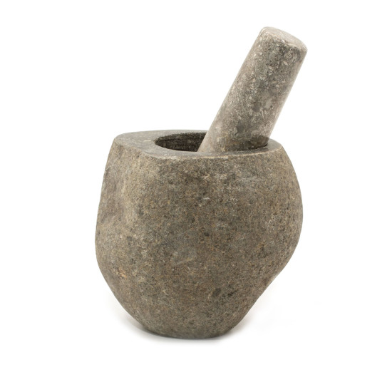 Pilon et mortier décoratifs en pierre de rivière naturelle - Moyen (environ 12 x 8 cm)