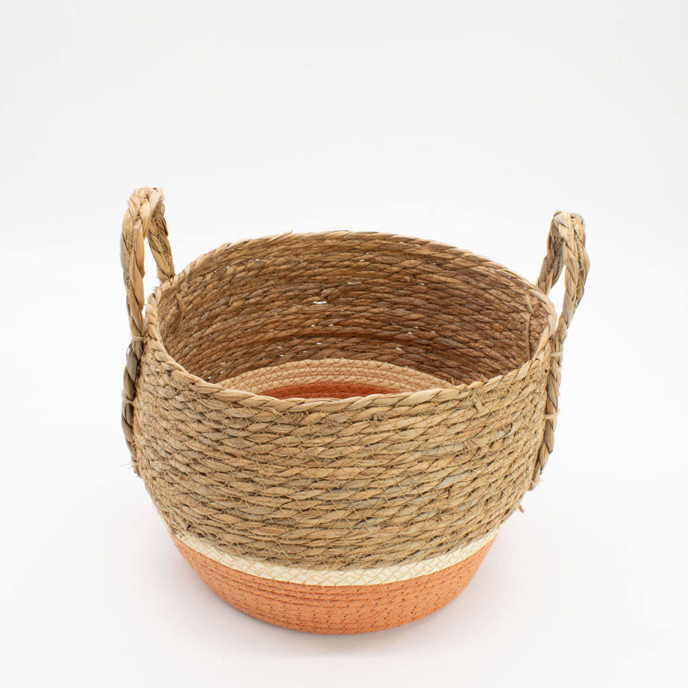 Grands paniers en paille et jonc de mer - Naturel et orange - Lot de 3