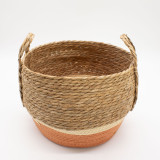 Grands paniers en paille et jonc de mer - Naturel et orange - Lot de 3