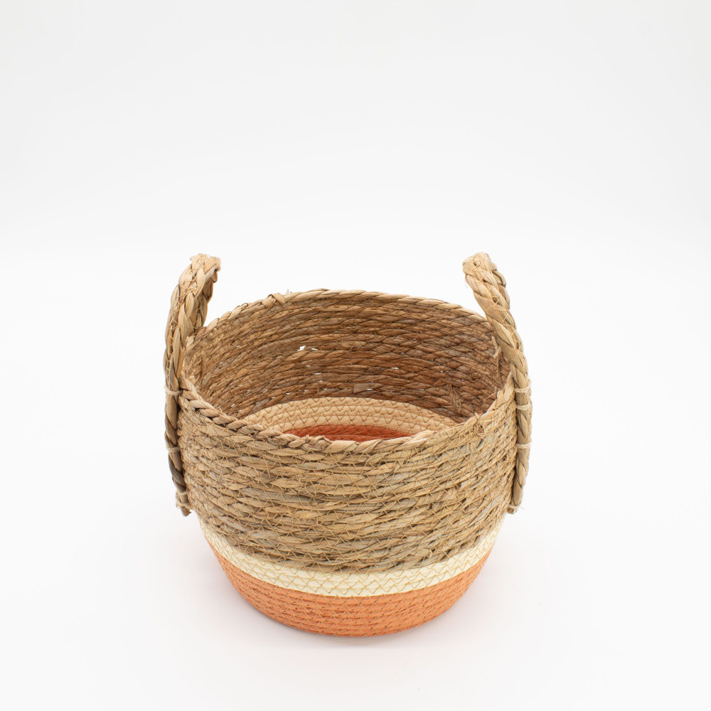 Grands paniers en paille et jonc de mer - Naturel et orange - Lot de 3