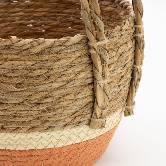 Grands paniers en paille et jonc de mer - Naturel et orange - Lot de 3
