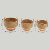 Grands paniers en paille et jonc de mer - Naturel et orange - Lot de 3