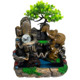 Fontaine de table Éléphants amoureux avec boule de cristal, lumière et moulin à eau (30x20x35cm)