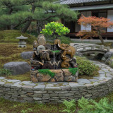 Fontaine de table Éléphants amoureux avec boule de cristal, lumière et moulin à eau (30x20x35cm)