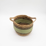 Grands paniers en coton et jonc de mer - Noir et vert naturels - Lot de 3