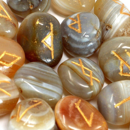 Ensemble de pierres runiques dans une pochette - Agate rubanée