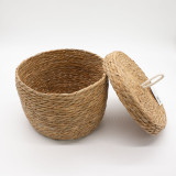Paniers ronds en jonc de mer et coton avec couvercles - Naturel - Lot de 3