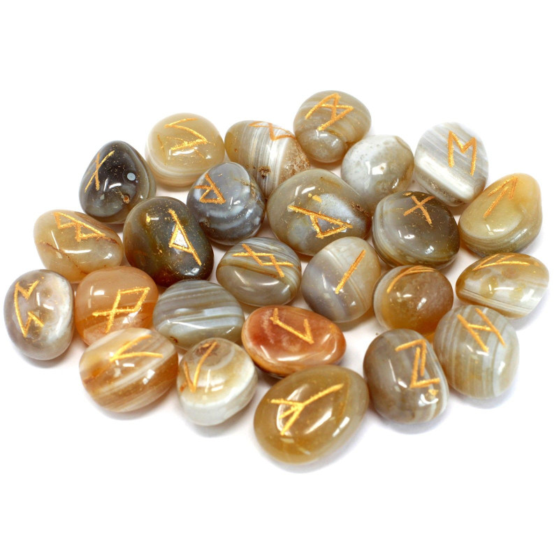 Ensemble de pierres runiques dans une pochette - Agate rubanée