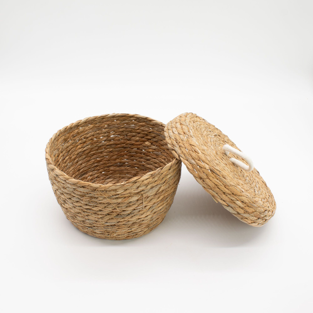 Paniers ronds en jonc de mer et coton avec couvercles - Naturel - Lot de 3