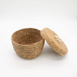 Paniers ronds en jonc de mer et coton avec couvercles - Naturel - Lot de 3