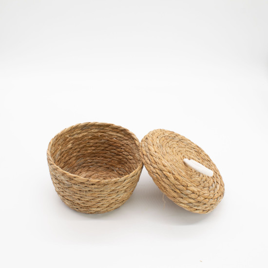 Paniers ronds en jonc de mer et coton avec couvercles - Naturel - Lot de 3