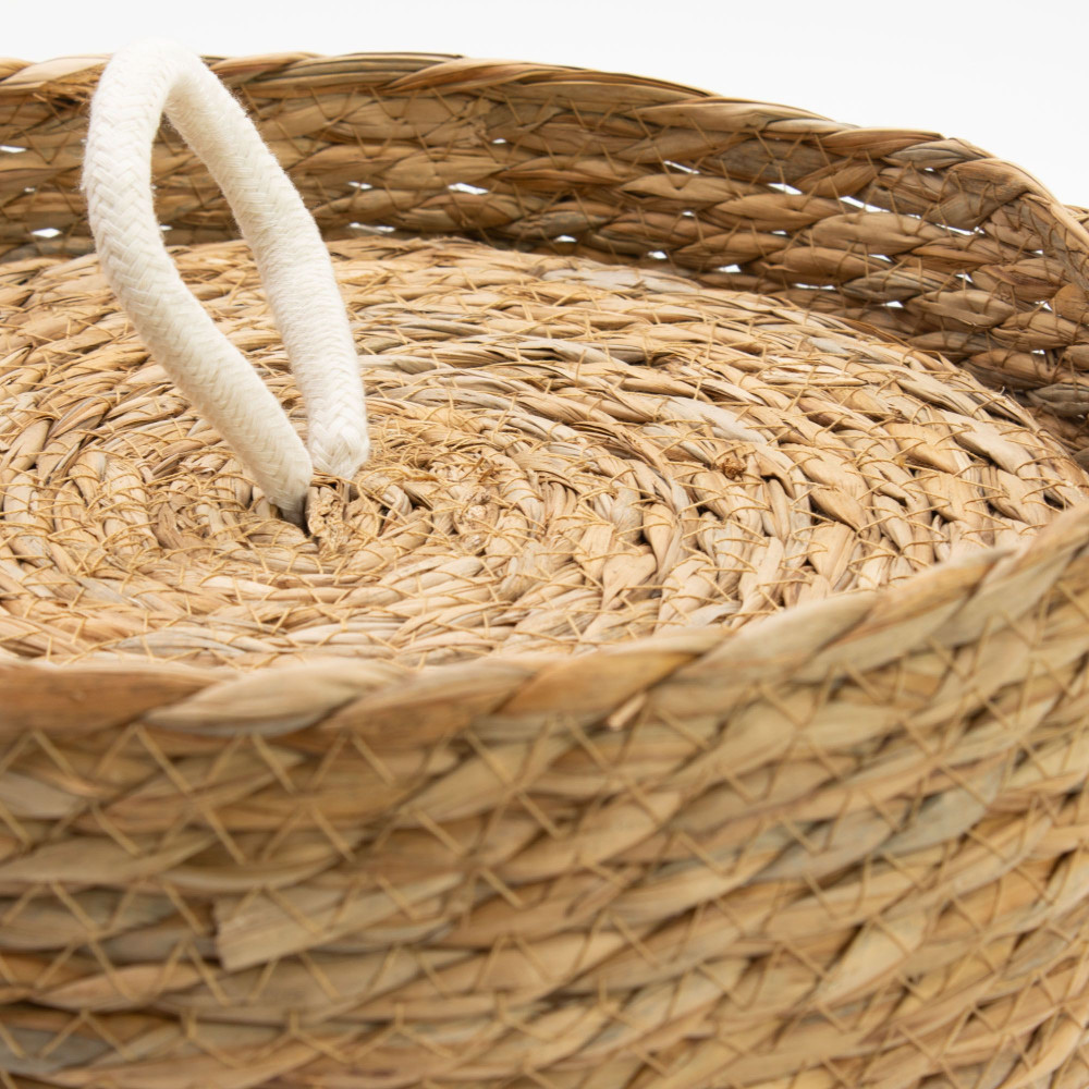 Paniers ronds en jonc de mer et coton avec couvercles - Naturel - Lot de 3