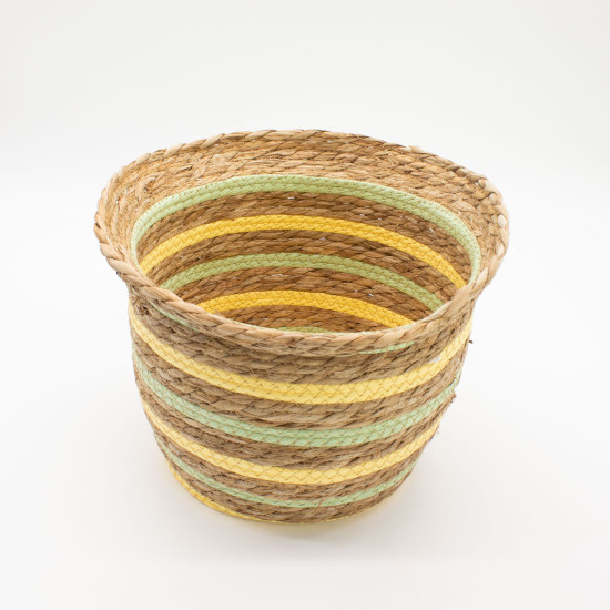 Paniers en jonc de mer et paille en forme de vase - Jaune et vert naturels - Lot de 3