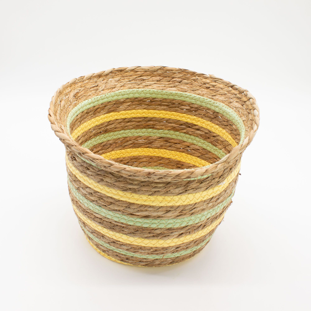 Paniers en jonc de mer et paille en forme de vase - Jaune et vert naturels - Lot de 3