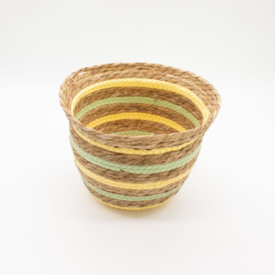 Paniers en jonc de mer et paille en forme de vase - Jaune et vert naturels - Lot de 3