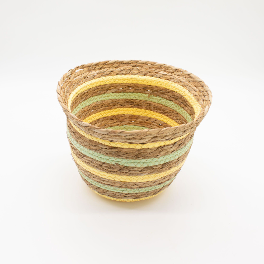 Paniers en jonc de mer et paille en forme de vase - Jaune et vert naturels - Lot de 3