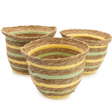 Paniers en jonc de mer et paille en forme de vase - Jaune et vert naturels - Lot de 3