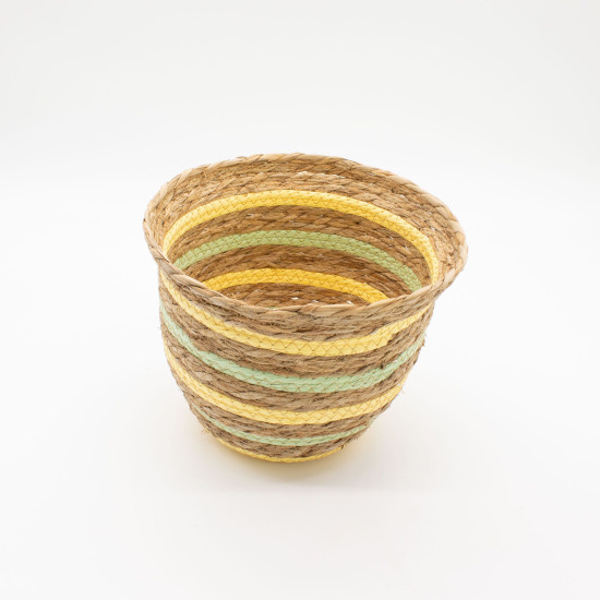 Paniers en jonc de mer et paille en forme de vase - Jaune et vert naturels - Lot de 3